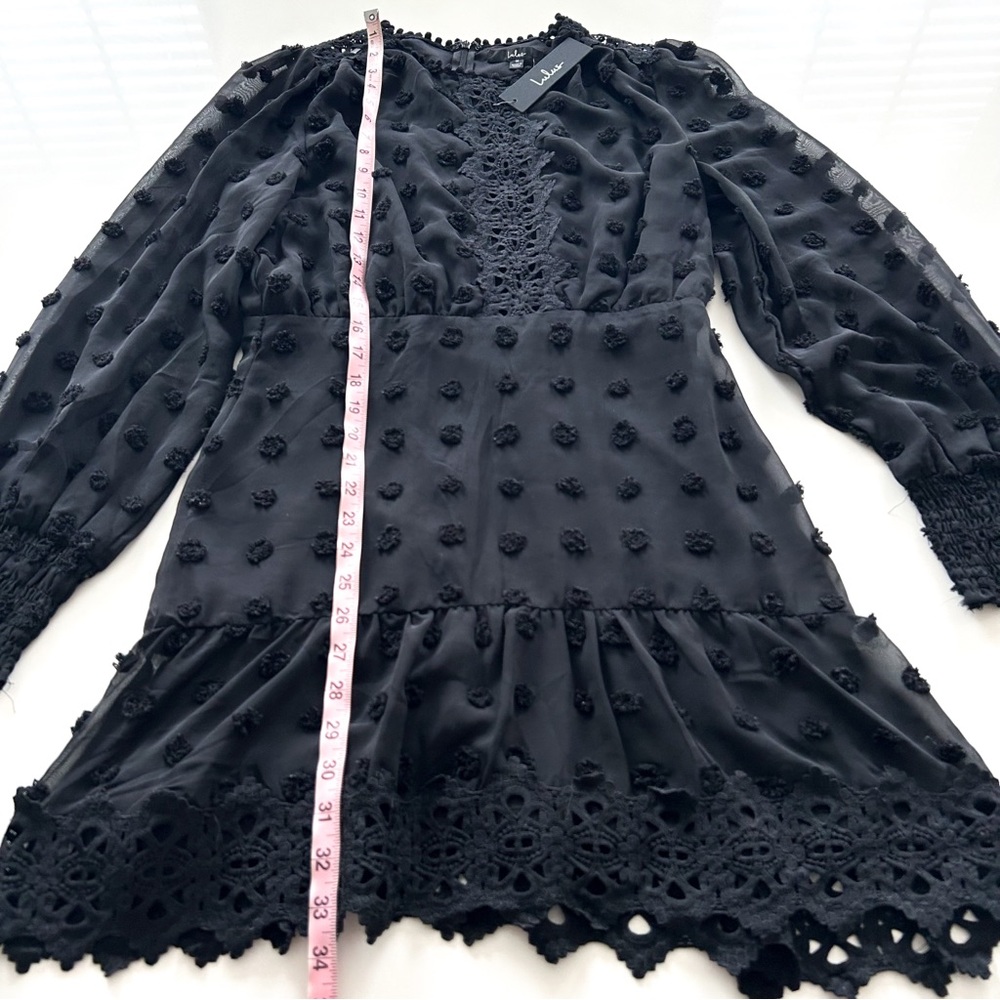 Lulus Black Lace Embroidered Long Sleeve Mini Dress NWT Size M - Picture 7 of 15